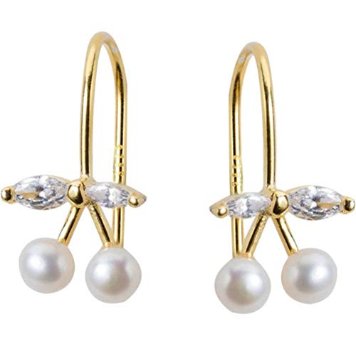 S925 Pendientes de Plata de Ley con Diamantes de Cereza para Mujer, Hechos a Mano de Manera Simple, Estilo Coreano, Pendientes de Circonita con Cuentas Dulces, WOZUIMEI, Como se muestra