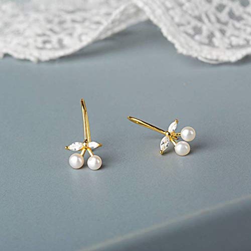 S925 Pendientes de Plata de Ley con Diamantes de Cereza para Mujer, Hechos a Mano de Manera Simple, Estilo Coreano, Pendientes de Circonita con Cuentas Dulces, WOZUIMEI, Como se muestra