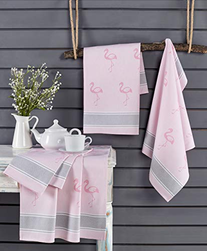 saewelo Set de 4 Trapos de Cocina Originales | 100% algodón, 50x70 cm | como Accesorios de Cocina o Toalla Seca Moderna (Flamingo, Rosa)