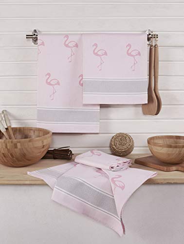 saewelo Set de 4 Trapos de Cocina Originales | 100% algodón, 50x70 cm | como Accesorios de Cocina o Toalla Seca Moderna (Flamingo, Rosa)