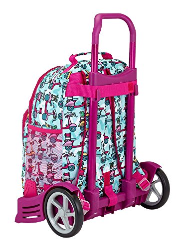 Safta Mochila Espalda Ergonómica Blackfit8 "Scooter" con Carro Safta Evolution, Verde Claro Y Fucsia, 43 cm (641840861)