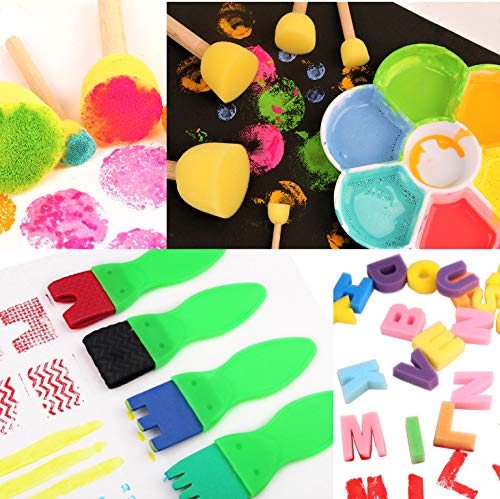 SaiXuan 57 Pcs Kits de Pinceles de Esponja,niños Gouache Craft Pinceles y Delantal Herramientas de Pintura,Acuarelas niños,Niños Pintura Temprana Artes DIY Artesanías