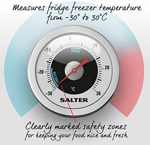 Salter 517 SSCR Termómetro analógico para congelador/frigorífico, Acero Inoxidable, Plata, 2.5 x 6.2 x 8.5 cm