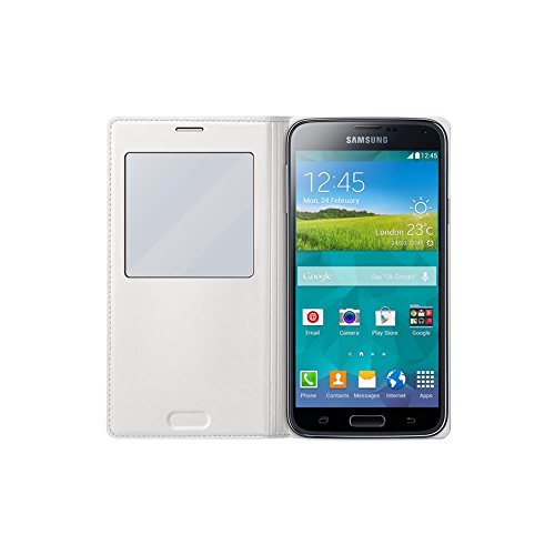 Samsung S-View - Funda para móvil Galaxy S5 (Inteligente, permite controlar funciones como la cámara, las notificaciones o las llamadas entrantes, impermeable), color blanco