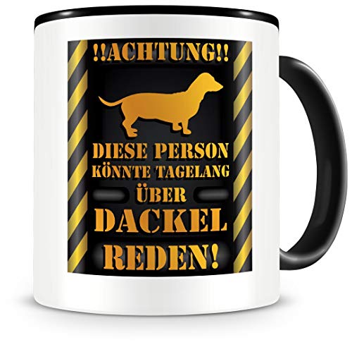 Samunshi® Dackel taza con texto en alemán "Dackel Fan" Hombres Mujeres Taza de café grande divertida taza de cumpleaños taza negra 300 ml