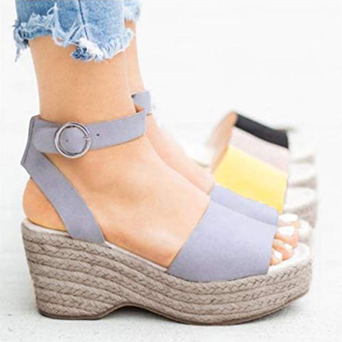 Sandalias Mujer Verano 2019 cuñas cáñamo Gran tamaño para Mujeres Sandalias con Puntera Abierta Correa de Tobillo Alpargata Color sólido Casual Zapato Romanas 35-43 riou