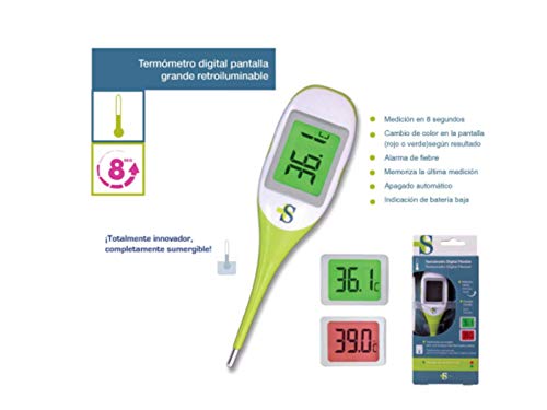 Sanitec BC0509 - Termometro Digital Pantalla Grande y Retroiluminable, color verde, blanco y gris