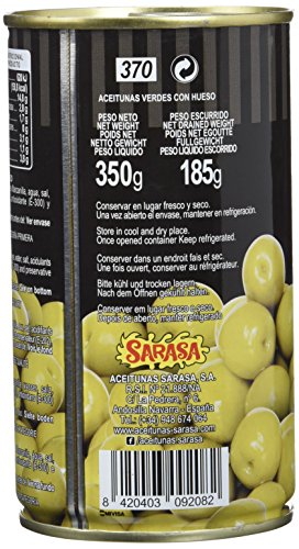 Sarasa Aceitunas Verdes Manzanilla con Hueso - Paquete de 12 x 350 gr - Total: 4200 gr