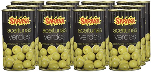 Sarasa Aceitunas Verdes Manzanilla con Hueso - Paquete de 12 x 350 gr - Total: 4200 gr