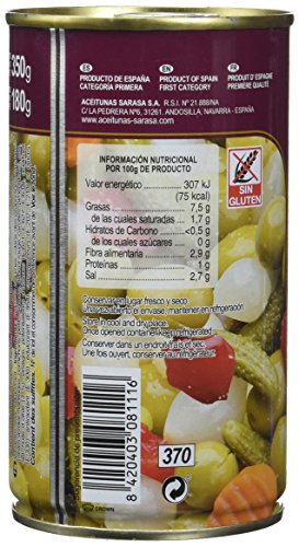 Sarasa Los Antojos del Olivar - Aceituna Verde con Hueso - Paquete de 12 x 350 gr - Total: 4200 gr