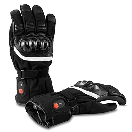 Savior Guantes Calientes Electrónicos para Hombre y Mujer, Guantes de Cuero de Palma para Esquí y Patinaje de Invierno, Guantes Térmicos de Artritis y con Baterías Recargables 7.4V 2200Mah