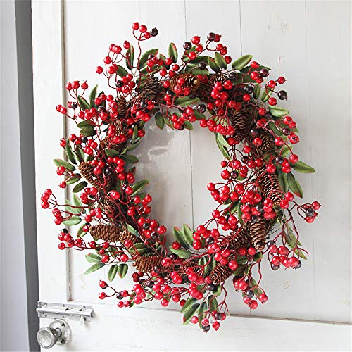 Sayla Navidad Decoración Guirnalda de Navidad Corona de Navidad Decoración Guirnaldas de Puertas para Fiestas de Navidad con Cono de Pino Baya 60cm