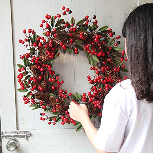 Sayla Navidad Decoración Guirnalda de Navidad Corona de Navidad Decoración Guirnaldas de Puertas para Fiestas de Navidad con Cono de Pino Baya 60cm