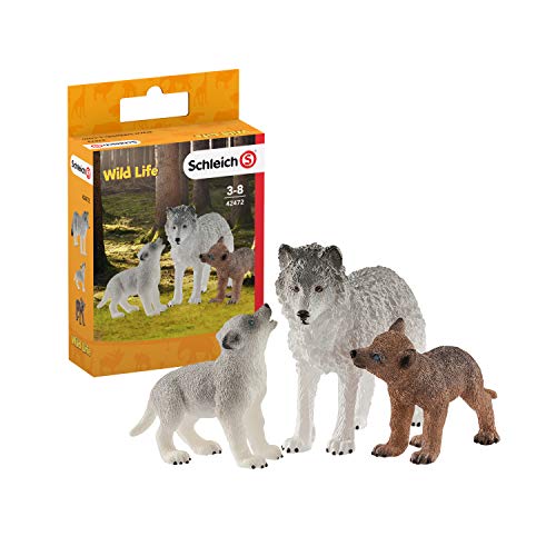 Schleich- Set de Figuras Cachorros, Colección Wild Life, Loba Gris + Lobezno marrón (42472)