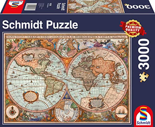 Schmidt Spiele- Puzzle de 3000 Piezas, diseño de Mapa del Mundo Antiguo, Color carbón (58328)