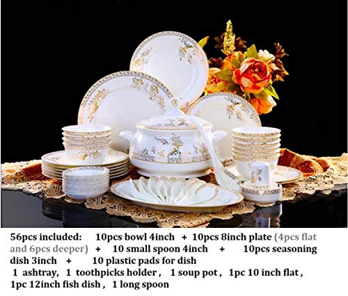 SCHS 56PCS Juego de vajilla de cerámica Bone China Vajilla Platos Platos Combinación de cerámica Servicio de Cena Set Diner Set Porcelana