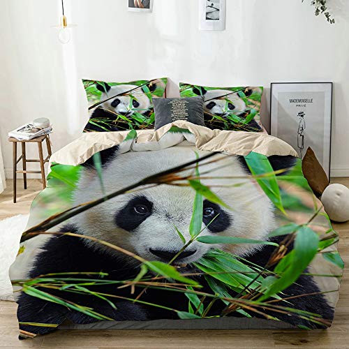 SDBUYW-ZQ Bedding Juego de Funda de Edredón,Beige,Oso Panda Gigante Hambriento Comiendo bambú,Funda de Nórdico y 2 Fundas de Almohada Single