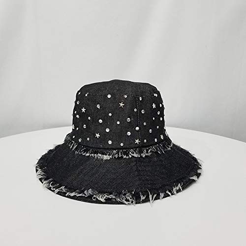 sdssup Otoño Mujer sombrilla Domo Sombrero Rhinestone Cuenca Cap Marea Negro M (56-58cm)