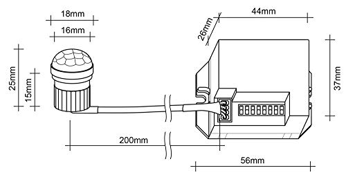 SEBSON® Mini Detector de Movimiento empotrable, Interior, Montaje en Pared, programable, Sensor de Infrarrojos, Alcance 6m/360°, LED Adecuado