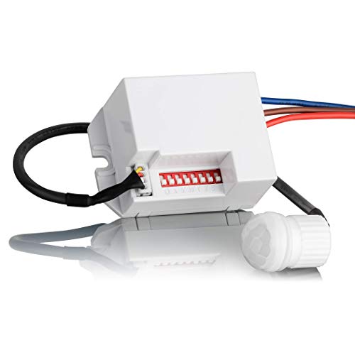SEBSON® Mini Detector de Movimiento empotrable, Interior, Montaje en Pared, programable, Sensor de Infrarrojos, Alcance 6m/360°, LED Adecuado