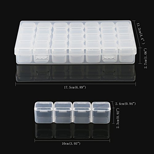 SEELOK 2pcs caja ajustable de almacenaje de joyerías caja transparente organizaador con 28 compartimentos plástica para pintura de diamante y accesorios de manicura de arte.