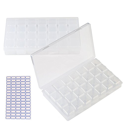 SEELOK 2pcs caja ajustable de almacenaje de joyerías caja transparente organizaador con 28 compartimentos plástica para pintura de diamante y accesorios de manicura de arte.