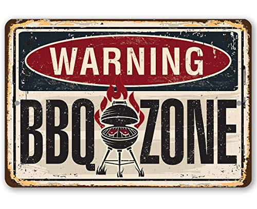 Señal de Metal de 565 pir con Texto en inglés Warning BBQ Zone, para Uso en Interiores y Exteriores, Ideal para decoración de Parrilla y Restaurante