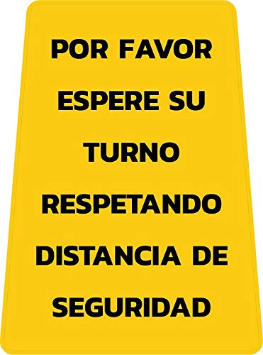 Señal suelo cartel plegable"ESPERE SU TURNO GUARDANDO DISTANCIA DE SEGURIDAD" doble cara, 61 X 30 cm. Color del mensaje a elegir (AMARILLO)