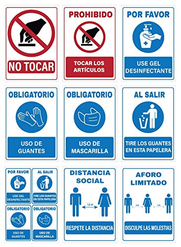 Señalización COVID-19 | PACK Carteles de señalización elegibles entre diferentes opciones | Señal Coronavirus | Autoinstalable y Resistente a la Intemperie | 21 x 30 cm