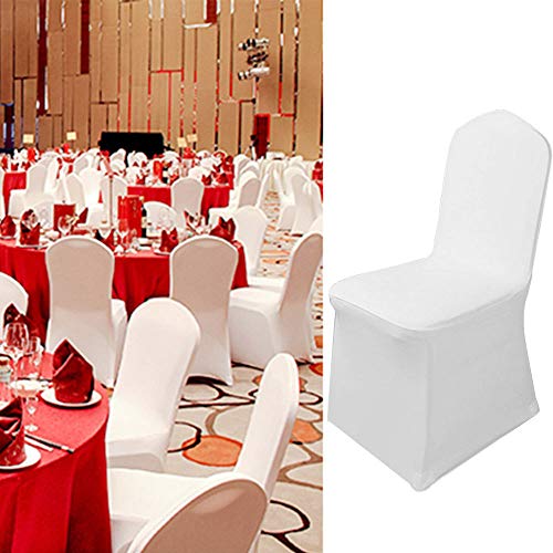 Sencillo Vida Fundas de Silla Cubierta de Asiento Protectora Flat Elásticas Extraíble Lavable Cubre Silla para Comedor Bouquet Boda Hotel Restaurante Casero Blanco