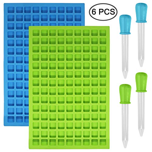 Senhai 2 paquetes Molde cuadrado de silicona, 126 cavidad Flexible y antiadherente Bandejas de cubitos de hielo Caramelo Dulce de azúcar Chocolate Jalea Moldes - 1 azul y 1 verde