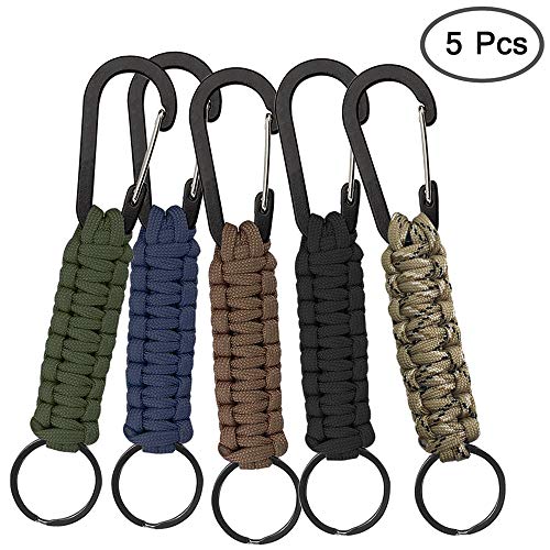 Senhai 5 Piezas Paracord Llaveros con mosquetón, Clip de Gancho de Anillo de cordón Trenzado para Llaves Cuchillo Flash Al Aire Libre Camping Senderismo Mochila Hombres Aptos - 5 Colores