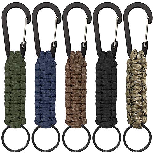 Senhai 5 Piezas Paracord Llaveros con mosquetón, Clip de Gancho de Anillo de cordón Trenzado para Llaves Cuchillo Flash Al Aire Libre Camping Senderismo Mochila Hombres Aptos - 5 Colores