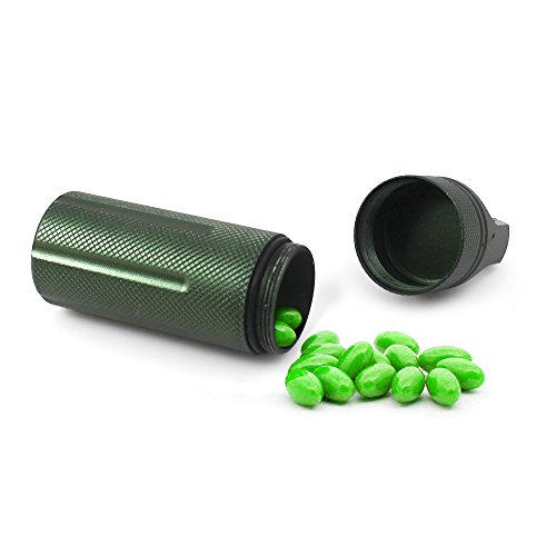 SENHAI - Juego de 2 recipientes herméticos para pastillas, impermeables, de aluminio para exteriores, con 2 mosquetones de bloqueo, color negro, verde