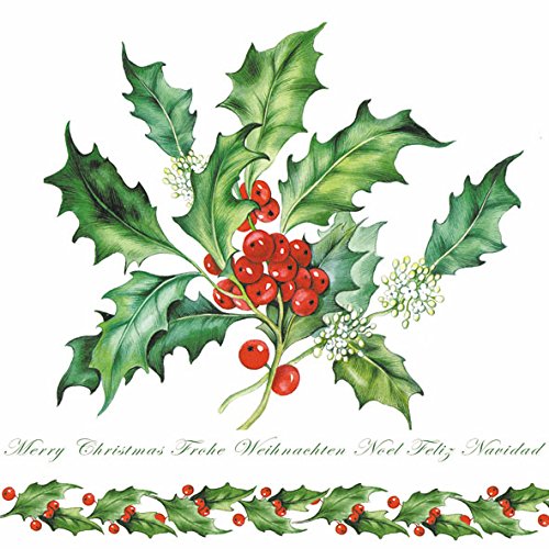 Servilletas de papel para fiesta de/ambiente de almuerzo de alrededor de 33 x 33 cm de Navidad Holly Branch - Colour blanco