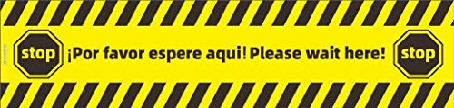 (SET 4) Pegatinas suelo distancia de seguridad para señalización de negocios pequeños,"Por Favor Espere Aqui" Please wait here", Espere su turno, COVID SIGNS