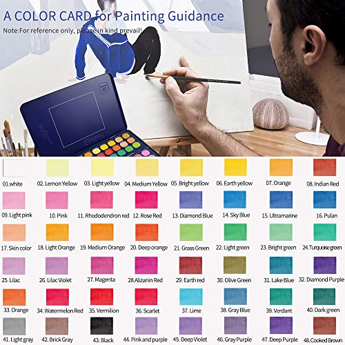 Set de 48 Acuarelas SaiXuan- Colores de Acuarela Profesional, para Artistas Principiantes y Consagrados - Juego de Pinturas de Alta Pigmentación, con Neón y Metalizados