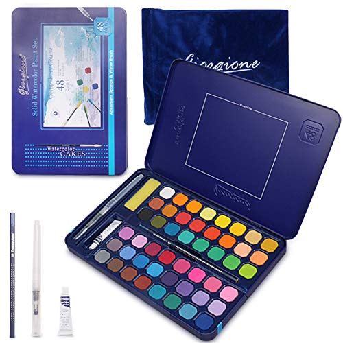 Set de 48 Acuarelas SaiXuan- Colores de Acuarela Profesional, para Artistas Principiantes y Consagrados - Juego de Pinturas de Alta Pigmentación, con Neón y Metalizados