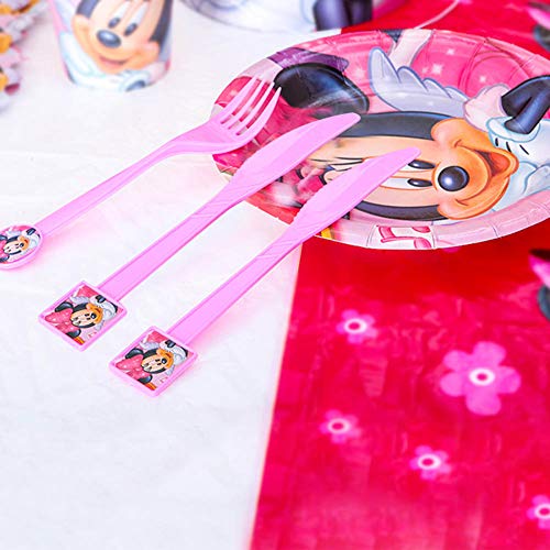 Set de fiesta de cumpleaños de Minnie WENTS 53PCS Disney Minnie Mouse Party Decoration Set Platos Tazas Servilletas Pack de fiesta reciclable Minnie Mantel Sirve para 6 Invitados