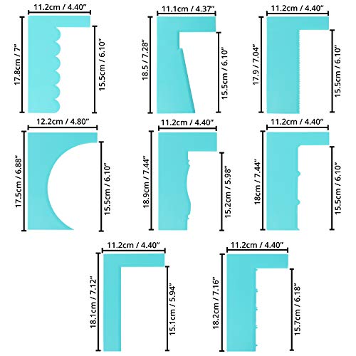 Set Peine para Tartas (8 Piezas) - Raspador Decorar Tartas y Glaseado - Set de Plantillas Alisador Tartas Altas y Pequeñas – Cake Scraper Ideal para Profesionales y Principiantes