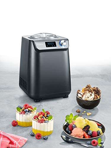 Severin EZ 7407 - Heladera y yogurtera compacta con compresor, 1.2 l, 135 W, temporizador digital, función automática keep-cool, color negro mate