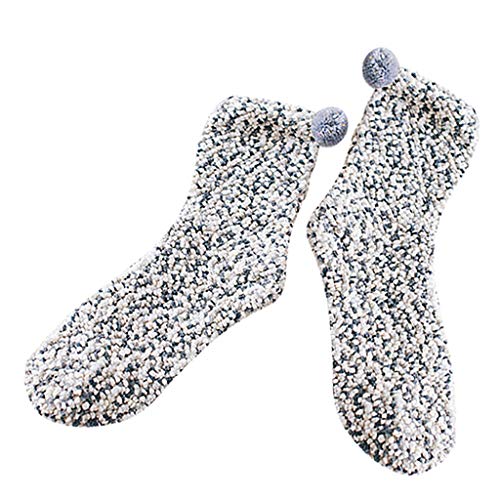 sharprepublic 1 Par Calcetines Tobilleros de Lana Coral Cálido de Piso Casera Medias de Inveirno Eaquí con Pompón Color Caramelo para Mujer - gris, talla única