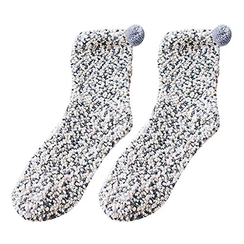 sharprepublic 1 Par Calcetines Tobilleros de Lana Coral Cálido de Piso Casera Medias de Inveirno Eaquí con Pompón Color Caramelo para Mujer - gris, talla única