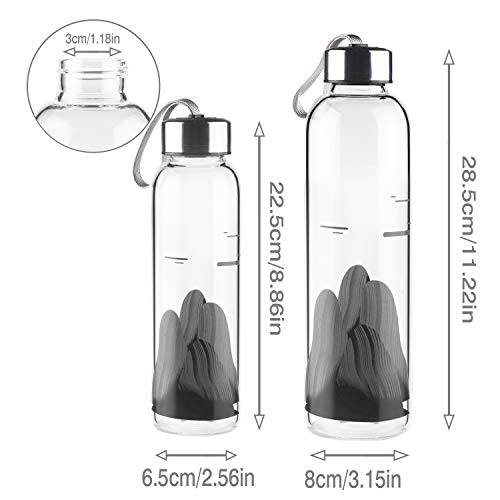 SHBRIFA Botella de Agua de Vidrio de Borosilicato 500ml / 1000ml, Botella de Agua de Cristal con Funda de Neopreno y Tapa de Acero Inoxidable a Prueba de Fugas