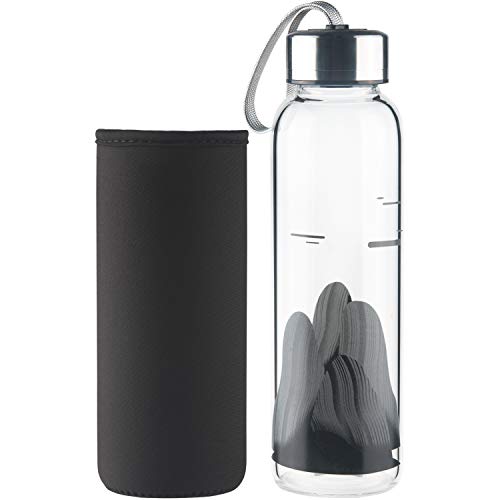 SHBRIFA Botella de Agua de Vidrio de Borosilicato 500ml / 1000ml, Botella de Agua de Cristal con Funda de Neopreno y Tapa de Acero Inoxidable a Prueba de Fugas