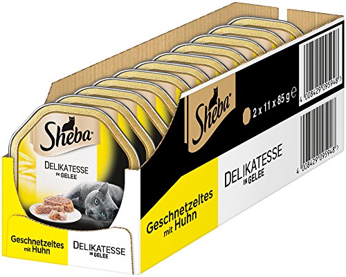 Sheba Comida para Gatos, guiso salteado con gelatina y Pollos, 22 Cuencos, 2 x 11 x 85 g