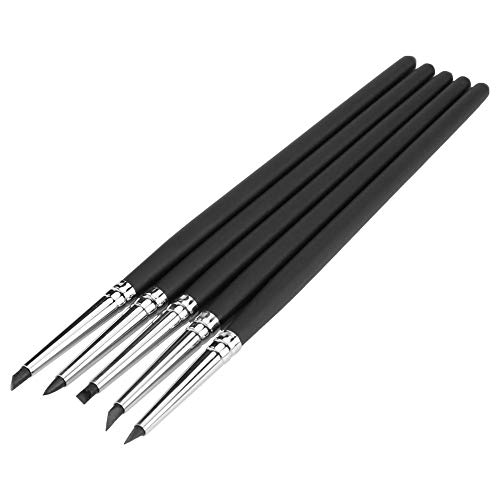 Sheens 5pcs / Set Pinceles de Punta de Silicona Cepillos de Arcilla Flexible Modelado de Modelado Limpie Las Herramientas(Cabezal Negro (0#))