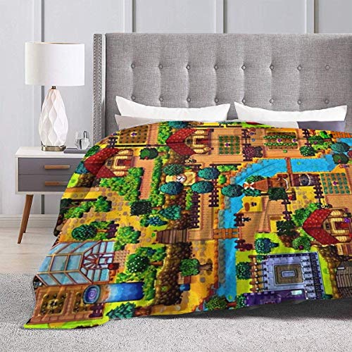 shenguang Manta de Forro Polar súper Suave con Mapa de Stardew Valley, Adecuada para Mantas de sofá para Adultos y niños, Mantas de Cama de 60 'x 50'