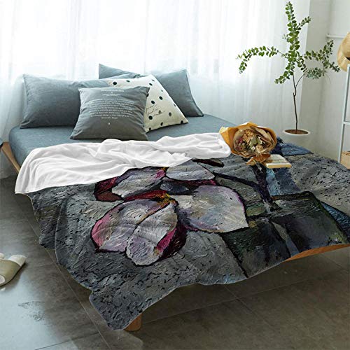 SHHSGZ Estampata 3D poliéster Manta Cobijas de Grandes Infantil Mantas Suave de Franela Mantas para Cama Bedding Mantas de Pintura al óleo de Flor de Magnolia púrpura-M