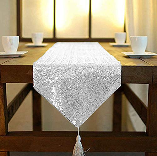 ShinyBeauty - Camino de Mesa con Borla, 30 x 180 cm, diseño de Lentejuelas Redondas con Purpurina para Caminos de Mesa en Fiestas, Bodas, Banquetes o decoración